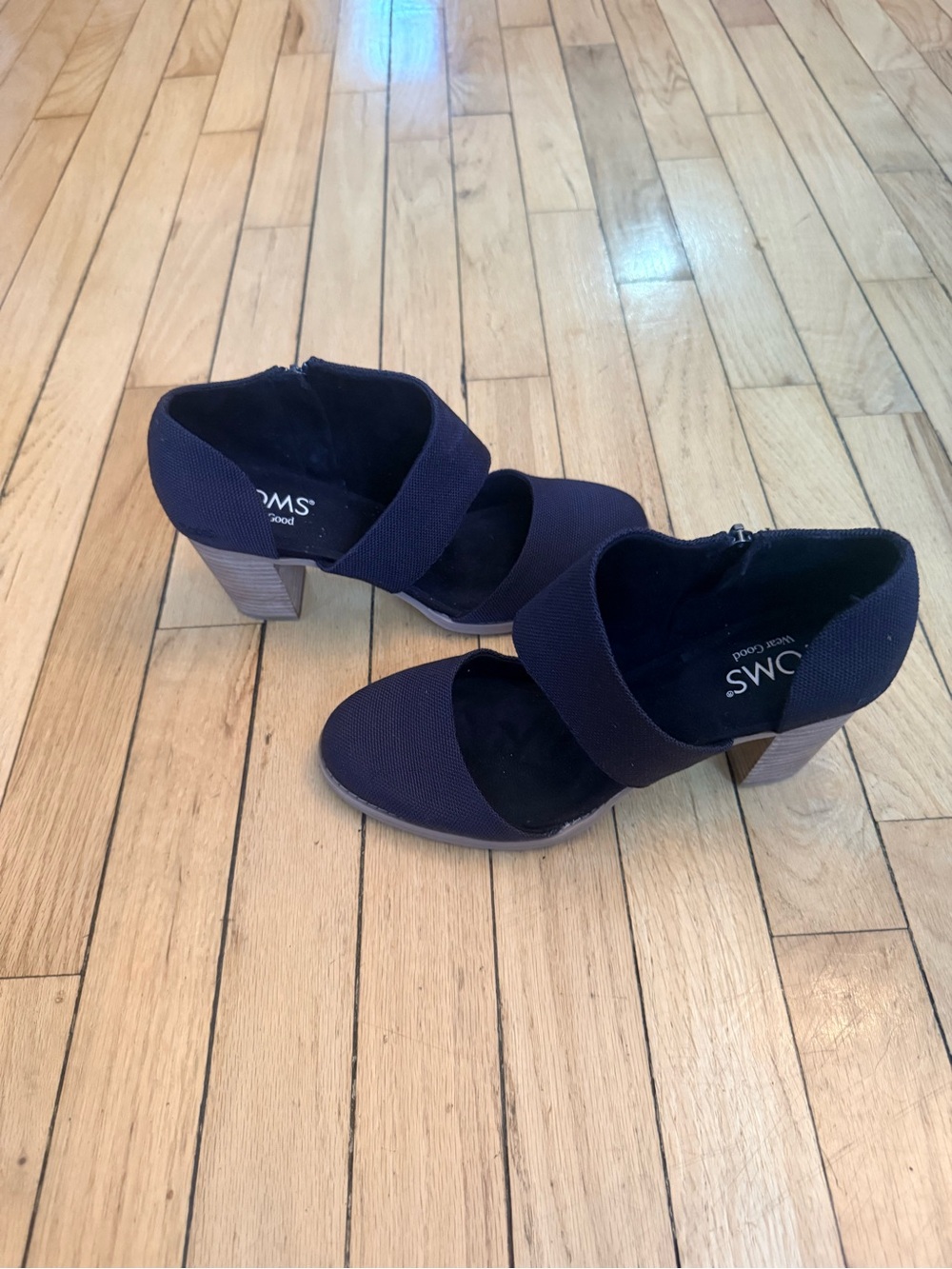 TOMS black Canvas Ankle Strap Heels - Picture 2 of 5